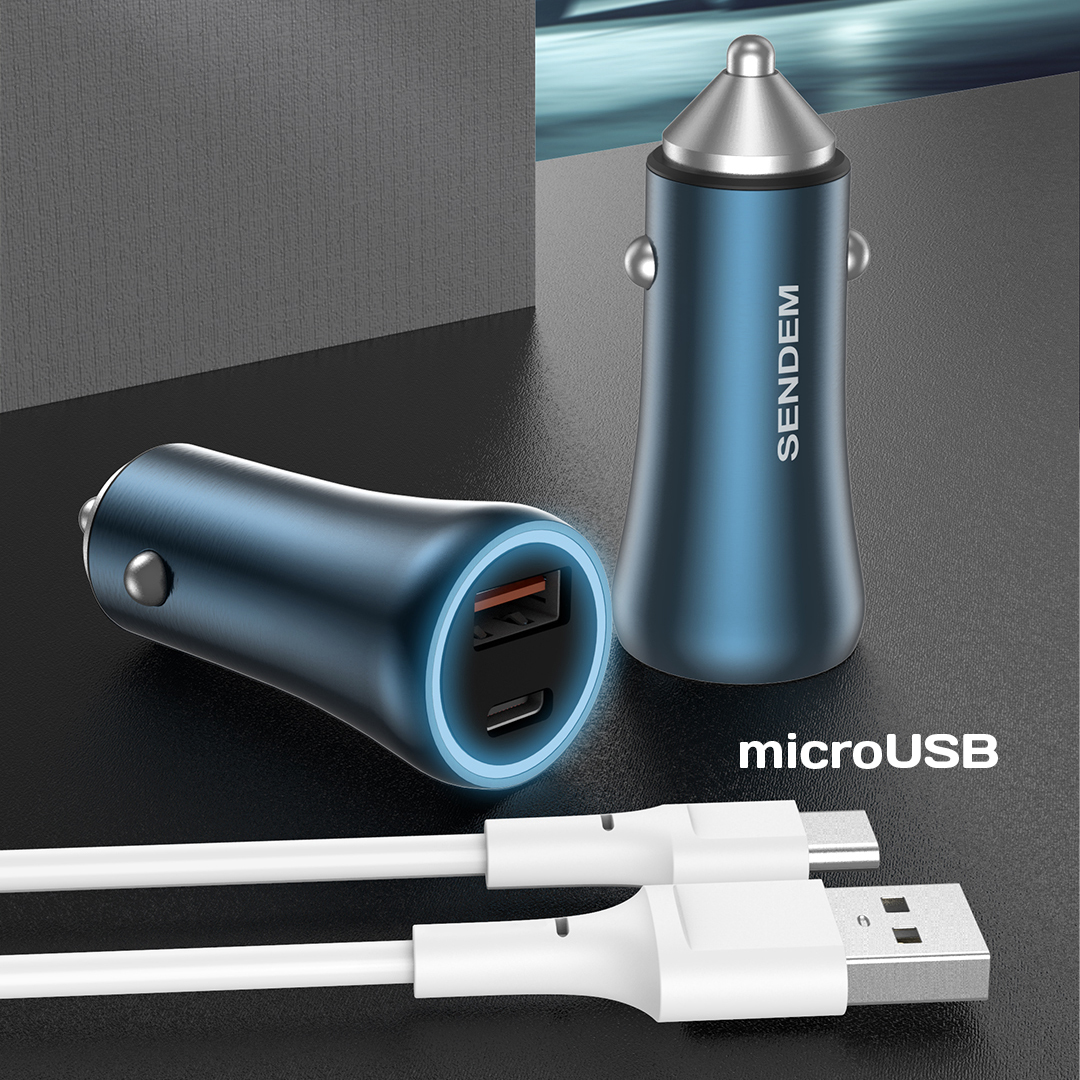 SENDEM D10 ЗУ авто USB + кабель Micro USB (PD18+QC3.0,4000mA)