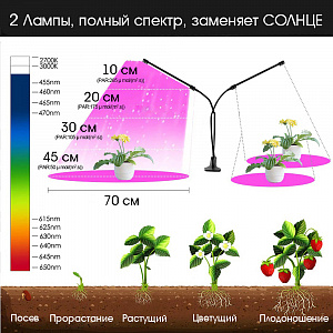 Фитолампа для растений с таймером на прищепке Огонек OG-LDP20