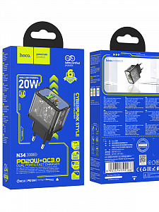HOCO N34 Черный ЗУ с TYPE-C/USB (PD20W+QC3.0, 3000mA)