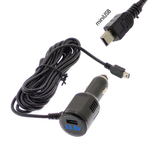 Зарядное устройство для видеорегистратора и навигатора miniUSB + USB TDS TS-CAU63