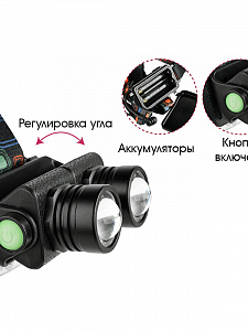 Патриот PT-FLG10 фонарь налобный (2L, 2*18650.,ZOOM)
