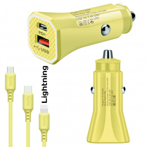 TDS TS-CAU54 Желтый ЗУ авто USB + кабель iOS Lightning (Type-C, 2400mA)