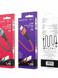 BOROFONE BU11 Красный кабель USB 2.4A (microUSB) 1.2м