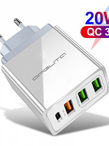 Зарядное устройство для телефона на 4 гнезда, Быстрая зарядка 20W адаптер QC 3.0/PD Орбита OT-APU58