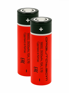 Аккумулятор 18650 3.7v 3500мАч, высокотоковый 10А плоский пин, 2шт Орбита