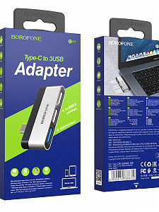 BOROFONE DH1 переходник (гнездо USB3.0/2.0/2.0 - штекер Type-C)