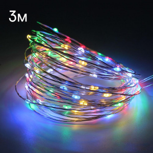 Огонек OG-LDG12 гирлянда LED RGB-импульс (3м,2*AA) (УПАКОВКА 10ШТ)