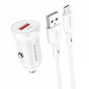 BOROFONE BZ18 Белый ЗУ авто USB + кабель Micro USB (QC3.0, 3000mA)