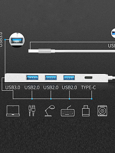 USB HUB разветвитель usb type c 3.0 на 4 порта Орбита OT-PCR21