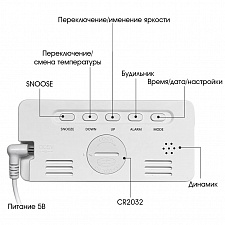 Орбита OT-CLT09 Белые часы настольные RGB (будильник, температура, дата)