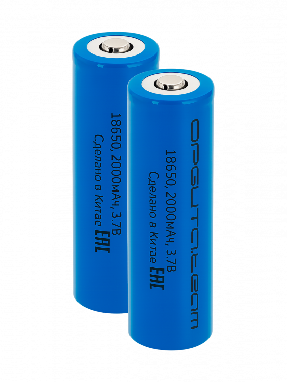 Аккумулятор 18650 3.7v 2000мАч выпуклый пин, 2шт Орбита