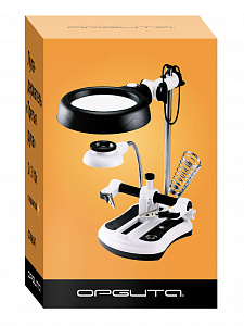 Третья рука для пайки с подсветкой, универсальный держатель на подставке с лупой 2 руки Орбита OT-INL47