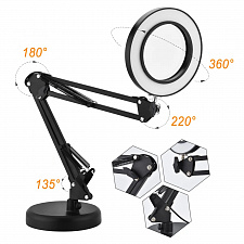 Лампа настольная с лупой и подсветкой для работы 10х Орбита OT-INL89 Черная