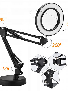 Лампа настольная с лупой и подсветкой для работы 10х Орбита OT-INL89 Черная