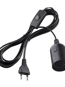 Патрон E27 с проводом и выключателем 1.8м Орбита OT-ELS11 Черный