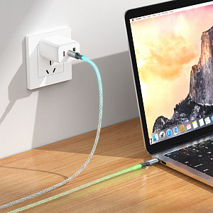 HOCO U112 Серый кабель PD60W (TYPE-C-TYPE-C) 1м LED