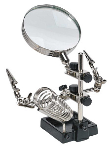 Третья рука для пайки, универсальный держатель на подставке с лупой 2 руки Орбита OT-INL02