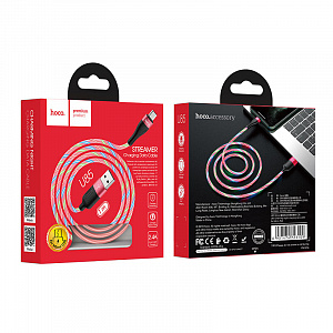 HOCO U85 Красный кабель USB 2.4A (microUSB) 1м LED