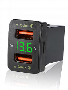 Розетка питания на 2 USB гнезда12-24В TDS TS-CAU56 Зеленая