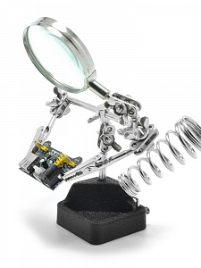 Третья рука для пайки, универсальный держатель на подставке с лупой 2 руки Орбита OT-INL60