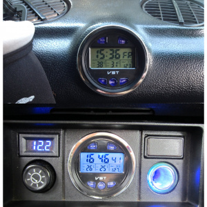 Часы автомобильные с подсветкой, вольтметром и термометром VST 7042V