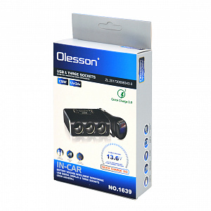 OLESSON 1639 Разветвитель авто (3 гнезда+2*USB)