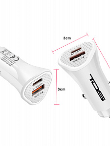 TDS TS-CAU40 Белый ЗУ авто USB (PD20W+QC3.0, 3000mA)