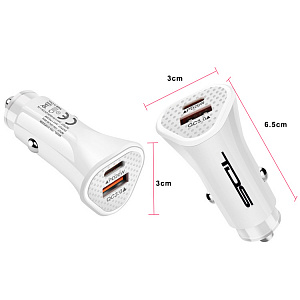 TDS TS-CAU40 Белый ЗУ авто USB (PD20W+QC3.0, 3000mA)