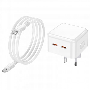 BOROFONE BA76A Белый ЗУ с 2*PD + кабель Type-C - Type-C 1м (PD35W,3000mA)