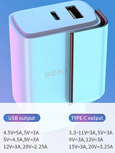 SENDEM OG34 ЗУ с TYPE-C/USB + кабель IOS Lightning-Type-C 1.2м (PD20W+QC3.0, 3000mA)