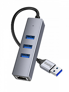 HOCO HB34 концентратор USB (3*USB 3.0, RG45) 1.5м