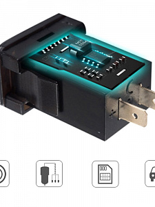 Розетка питания. Разъем в авто врезной на 2USB гнезда12-24В TDS TS-CAU47 Зеленая