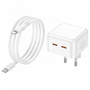 BOROFONE BA76A Белый ЗУ с 2*PD + кабель IOS Lighting - Type-C 1м (PD35W,3000mA)