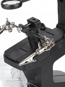 Третья рука для пайки с подсветкой, универсальный держатель на подставке с лупой 2 руки Орбита OT-INL48