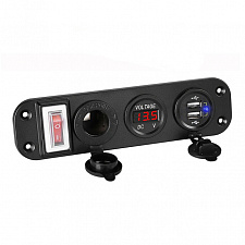 Розетка питания на 2 USB гнезда + прикуриватель 12-24В TDS TS-CAU45 Красная