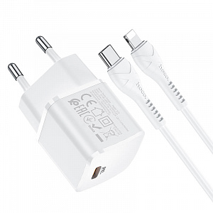 HOCO N10 Белый ЗУ с TYPE-C + кабель IOS Lighting (PD20W, 3000mA)