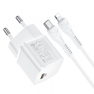 HOCO N10 Белый ЗУ с TYPE-C + кабель IOS Lighting (PD20W, 3000mA)