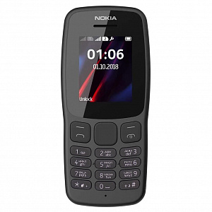 NOKIA 106 Черный телефон кнопочный (2G, 2SIM, TA-1114)