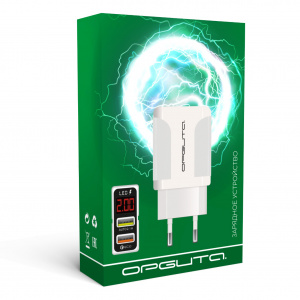 Зарядное устройство для телефона на 2 гнезда, Быстрая зарядка 20W адаптер QC 3.0 с дисплеем Орбита OT-APU59 Белый