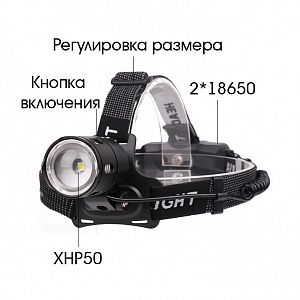 Патриот PT-FLG28 фонарь налобный (1L, 18650, ZOOM)