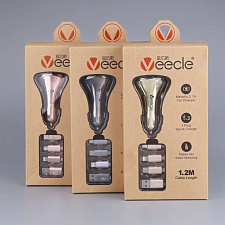 VEECLE HM-C13 MicroUSB/Type-C/iPhone ЗУ в прикуриватель USB + кабель (5B,2100mA)