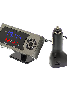 Часы автомобильные с подсветкой, вольтметром и термометром VST 815