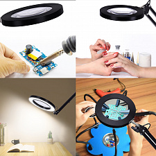 Лампа настольная с лупой и подсветкой для работы 10х Орбита OT-INL90 Черная