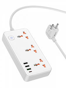 HOCO AC8A Белый сетевой фильтр (3гн, 1*QC3.0,1*PD30W,2*USB) 1.5м