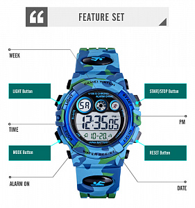 Skmei 1547 Синий камуфляж часы наручные