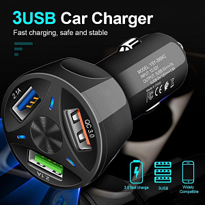 Зарядка в прикуриватель для автомобиля 3*USB TDS TS-CAU32 Черное