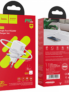 HOCO N10 Белый ЗУ с TYPE-C + кабель IOS Lighting (PD20W, 3000mA)