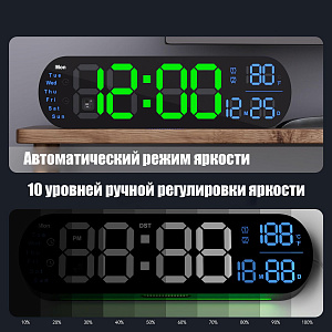 Часы настенные электронные с температурой и пультом Орбита OT-CLW16 Зеленые