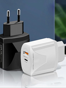 Зарядное устройство для телефона на 2 гнезда, Быстрая зарядка 20W адаптер QC 3.0/PD Орбита OT-APU62