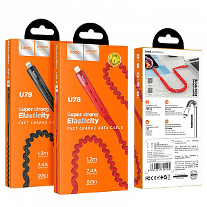 HOCO U78 Красный кабель USB 2.4A (iOS Lighting) 1.2м
